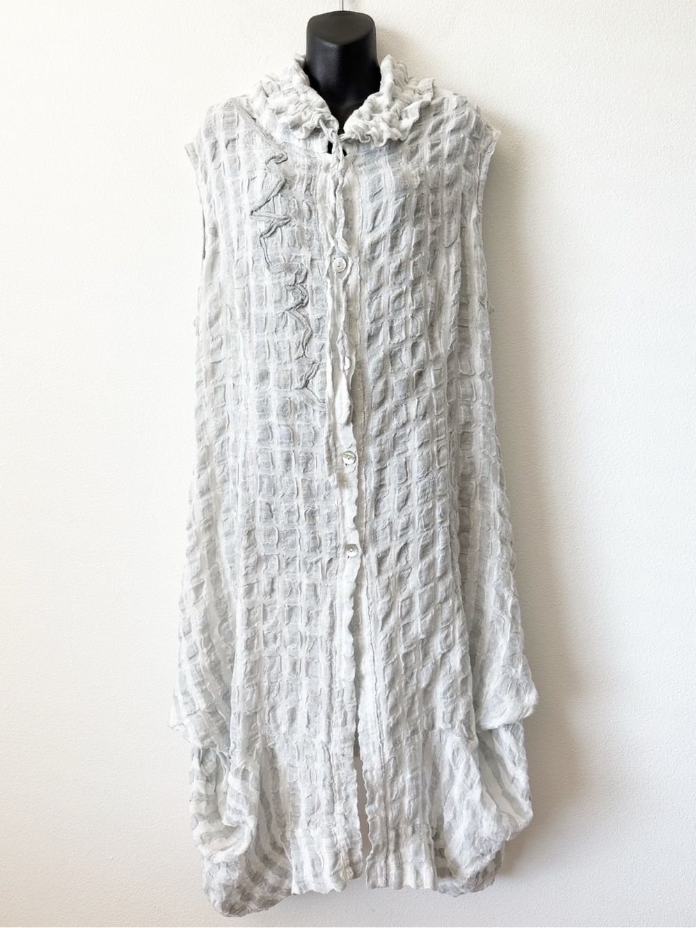 Banana Blue Made In Australia Linen Gray Textured Button-Front Dress XL